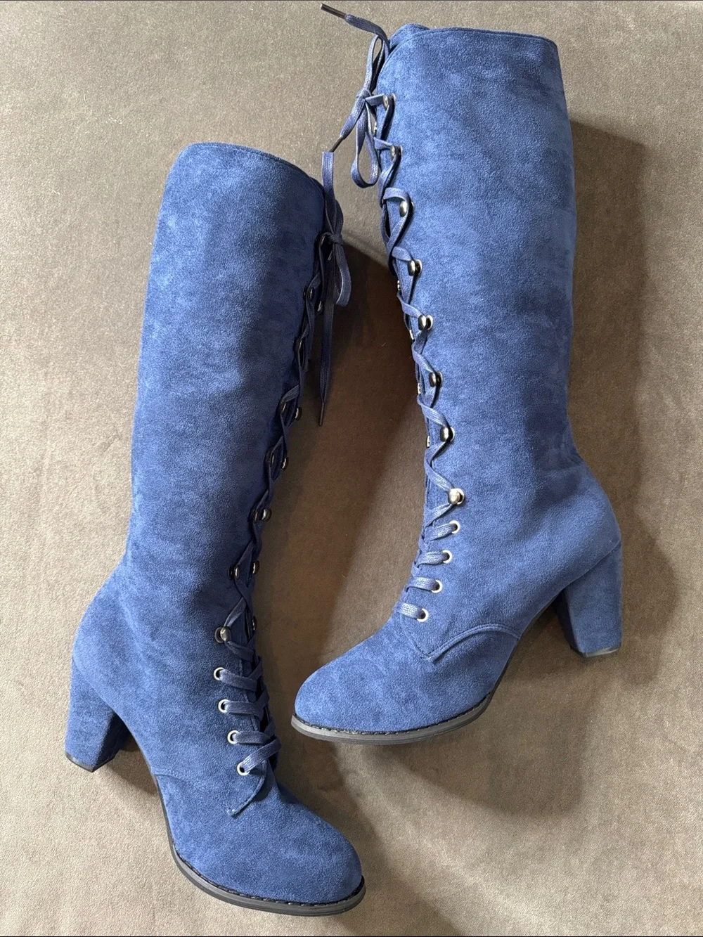 Tall Blue Faux Suede Lace-Up Women’s Boots Size 10 (43) NEW